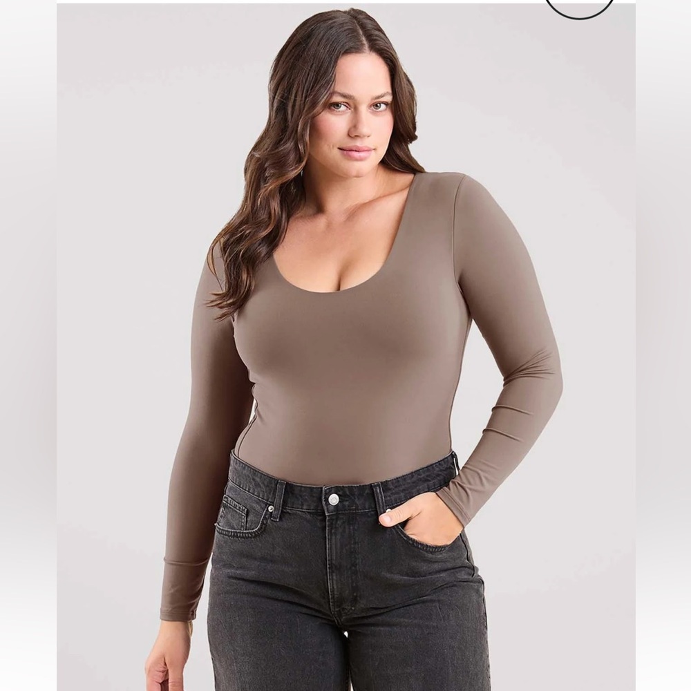 Nuuds Long Sleeve Scoop Neck Bodysuit Color: Mocha Size: XL
